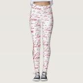 Romance "Love" Red Valentijns Typografiepatroon Leggings (Voorkant)
