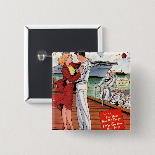 Romance marine vierkante button 5,1 cm (Voorkant /achterkant)