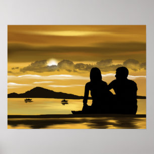 Romance mooi landschap op een paar stranden poster