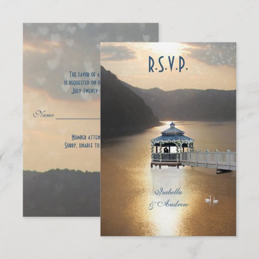 Romance op het meer RSVP kaartje (Voorkant / Achterkant)