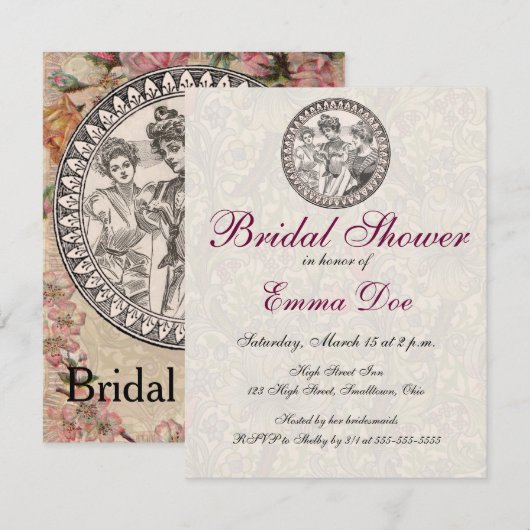 Romance paar Antiek Rozen bruiloft Kaart (Voorkant / Achterkant)