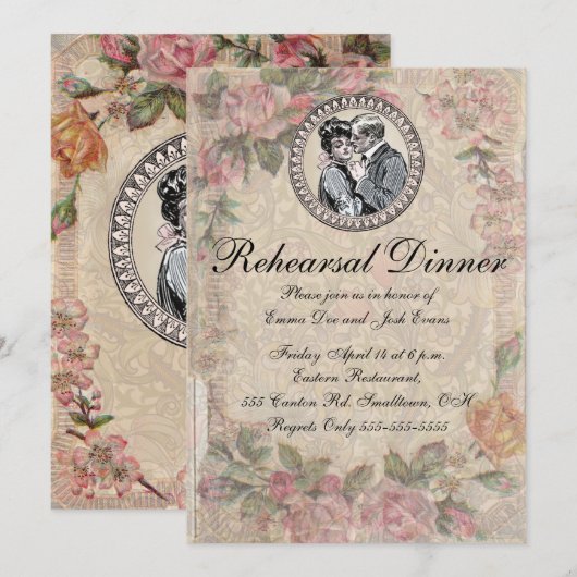  Romance paar Antiek Rozen bruiloft Kaart (Voorkant / Achterkant)