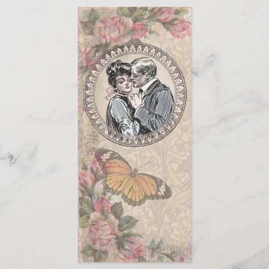 Romance paar Antiek Rozen bruiloft Menu (Achterkant)