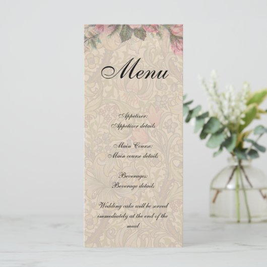 Romance paar Antiek Rozen bruiloft Menu (Staand voorkant)