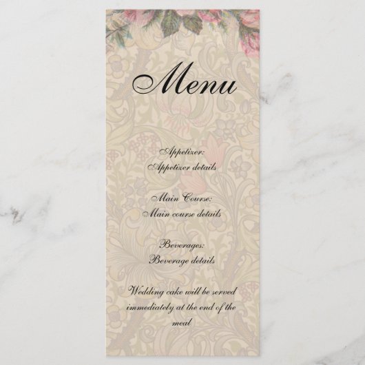 Romance paar Antiek Rozen bruiloft Menu (Voorkant)