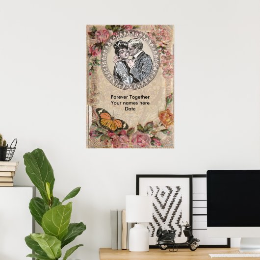Romance paar Antiek Rozen bruiloft Poster (Thuiskantoor)