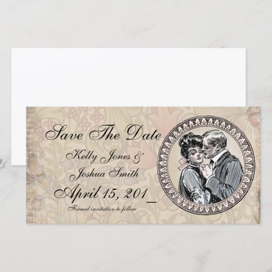  Romance paar Antiek Rozen bruiloft Save The Date (Voorkant / Achterkant)