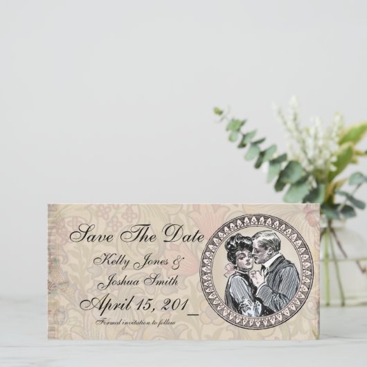  Romance paar Antiek Rozen bruiloft Save The Date (Staand voorkant)