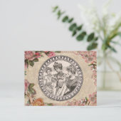 Romance paar: Antiek Rozen Girly Love Briefkaart (Staand voorkant)