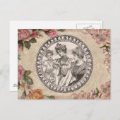 Romance paar: Antiek Rozen Girly Love Briefkaart (Voorkant / Achterkant)