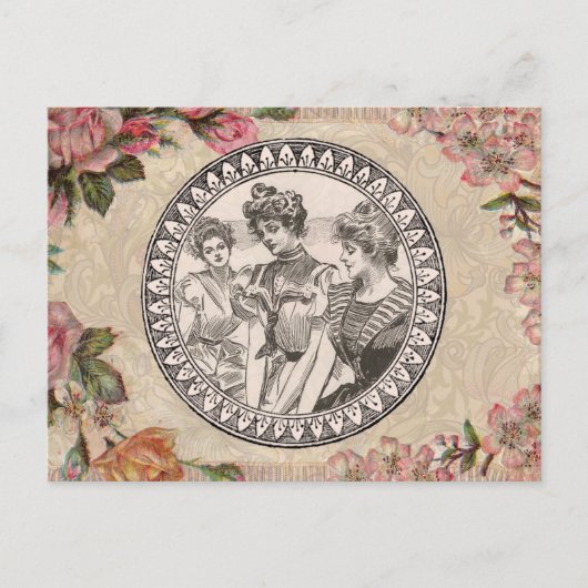 Romance paar: Antiek Rozen Girly Love Briefkaart (Voorkant)
