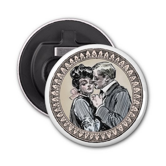  Romance paar: Antiek Rozen Girly Love Button Flesopener (Voorkant)
