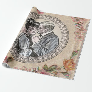  Romance paar: Antiek Rozen Girly Love Cadeaupapier