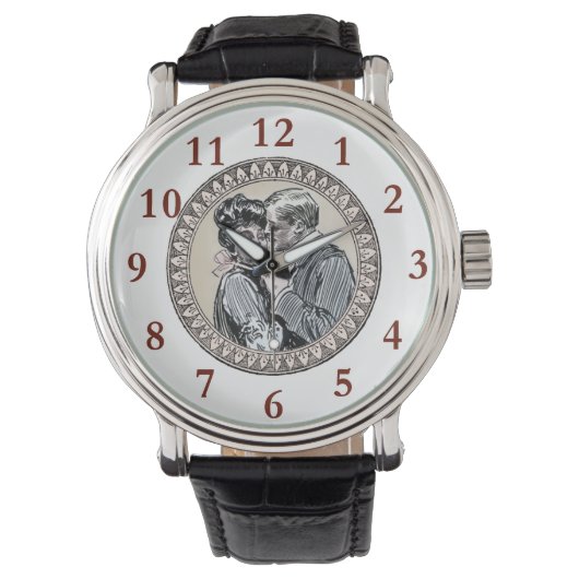  Romance paar: Antiek Rozen Girly Love Horloge (Voorkant)