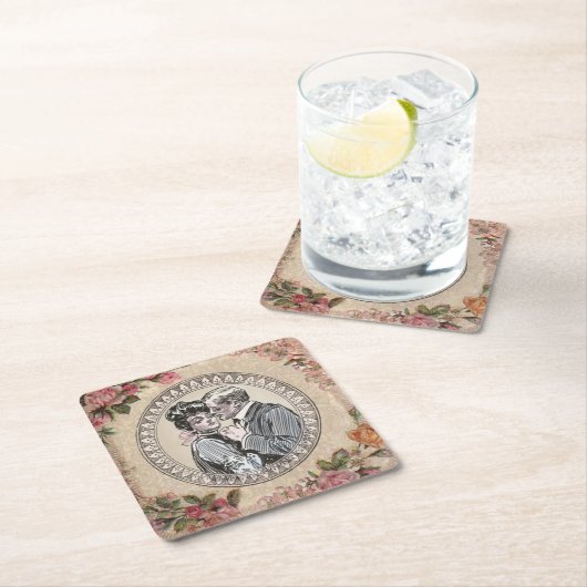  Romance paar: Antiek Rozen Girly Love Kartonnen Onderzetters (Insitu)