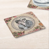  Romance paar: Antiek Rozen Girly Love Kartonnen Onderzetters (Schuin)