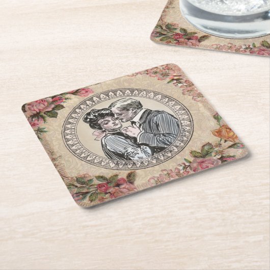  Romance paar: Antiek Rozen Girly Love Kartonnen Onderzetters (Schuin)