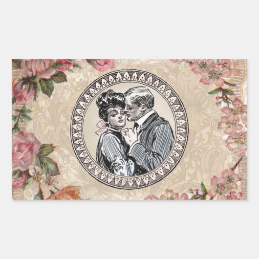  Romance paar: Antiek Rozen Girly Love Rechthoekige Sticker (Voorkant)