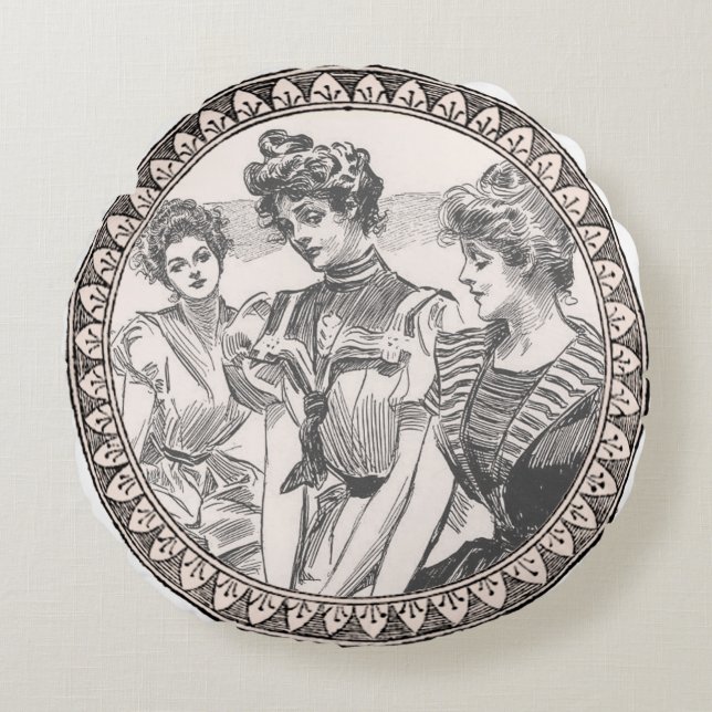  Romance paar: Antiek Rozen Girly Love Rond Kussen (Voorkant)