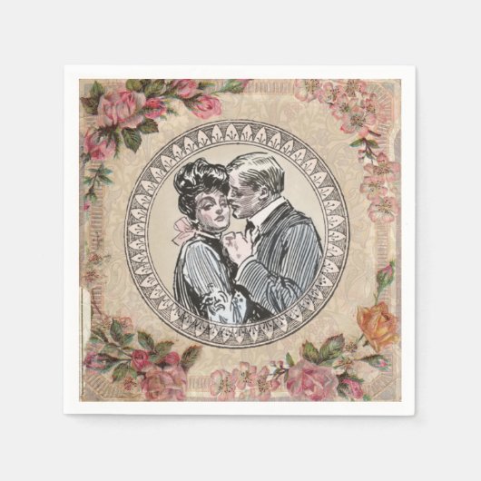  Romance paar: Antiek Rozen Girly Love Servet (Voorkant)