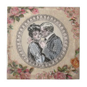 Romance paar: Antiek Rozen Girly Love Tegeltje (Voorkant)