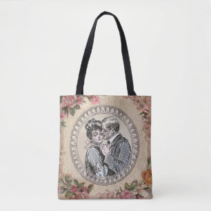 Romance paar: Antiek Rozen Girly Love Tote Bag
