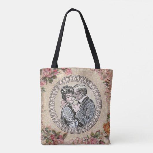  Romance paar: Antiek Rozen Girly Love Tote Bag (Achterkant)