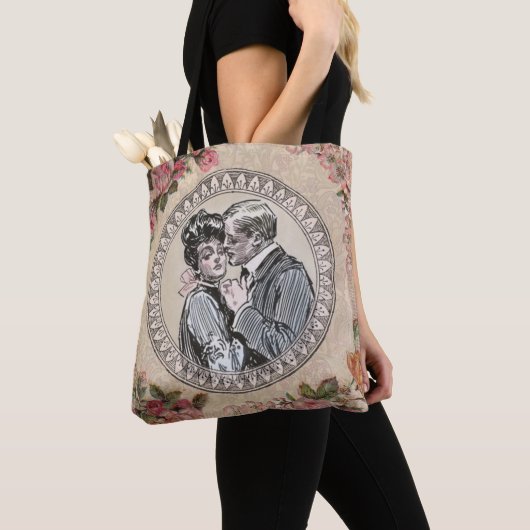  Romance paar: Antiek Rozen Girly Love Tote Bag (Dichtbij)