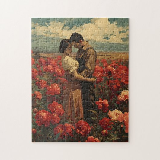  Romance: Paar in Red Peony Field Legpuzzel (Verticaal)