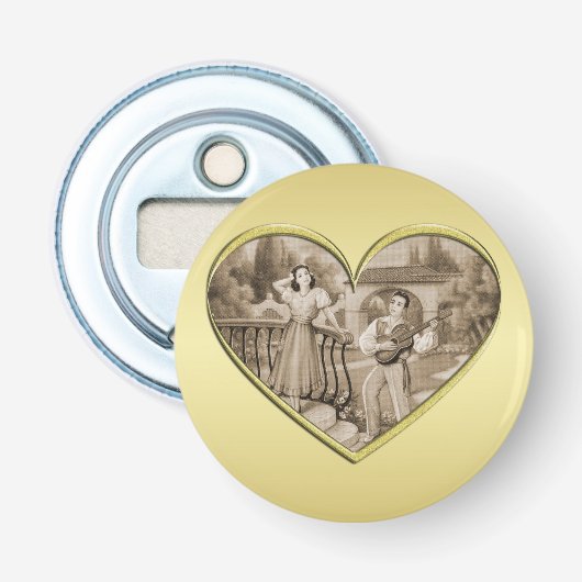 Romance paar, man en vrouw, goud Button Flesopener (Voorkant)