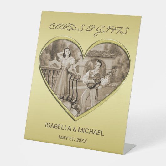 Romance paar, man en vrouw, goud Reclamebord Met Voetstuk (Voorkant)