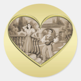  Romance paar, man en vrouw, goud Ronde Sticker