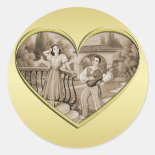  Romance paar, man en vrouw, goud Ronde Sticker
