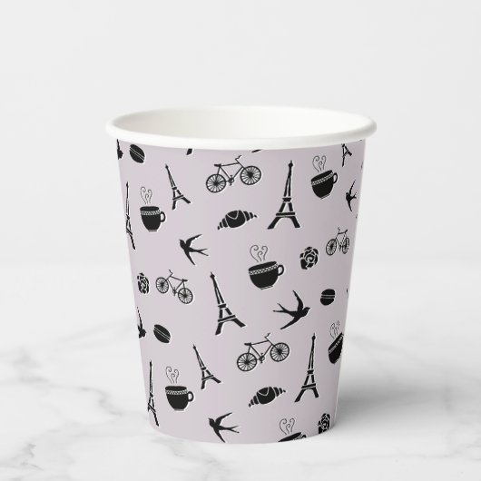 Romance Parijs | Eiffeltowerpatroon Papieren Bekers (Achterkant)