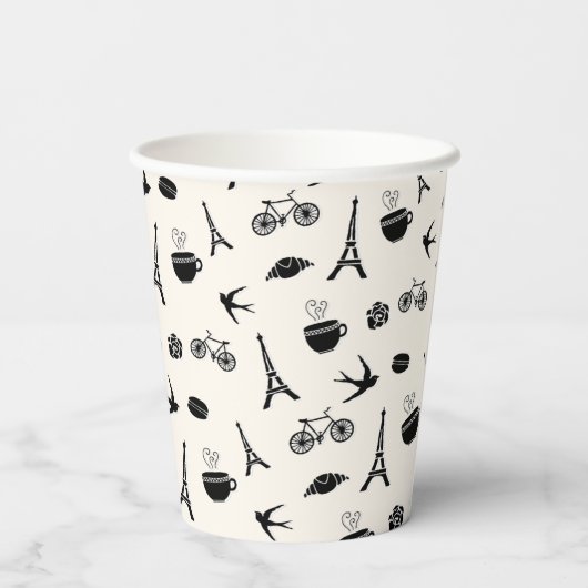 Romance Parijs | Eiffeltowerpatroon Papieren Bekers (Achterkant)
