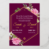 Romance Plum Pink Rose Gold Lijst Joodse bruiloft Folie Uitnodiging (Voorkant)