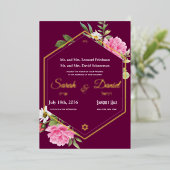 Romance Plum Pink Rose Gold Lijst Joodse bruiloft Folie Uitnodiging (Staand Voorkant)