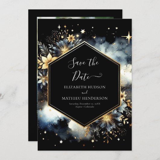 Romance printbare hemelse bruiloft save the date (Voorkant / Achterkant)