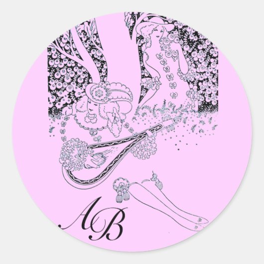 ROMANCE/ROMANTISCHE LOVERS ZWARTE LILA MONOGRAM RONDE STICKER (Voorkant)