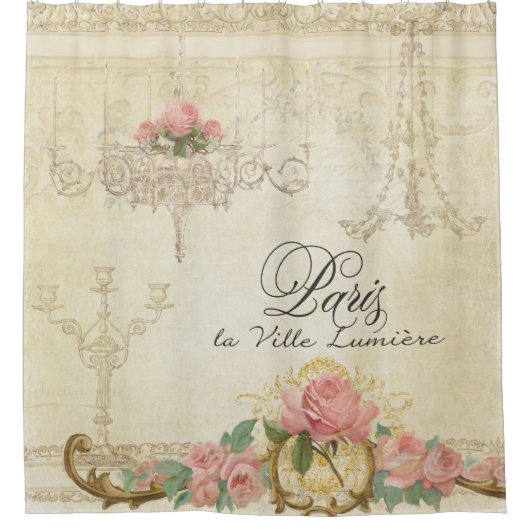 Romance Rozen Parijs Parisian Chandelier Douchegordijn (Voorkant)