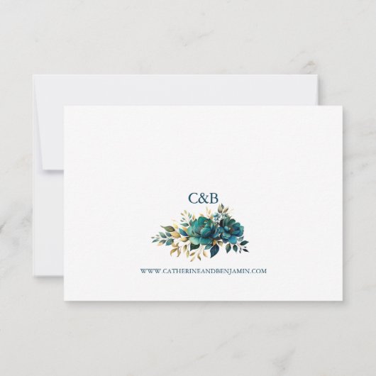 Romance RSVP turquoise bloemen met gouden accenten (Achterkant)