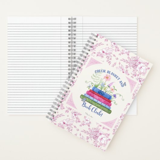Romance Stack of Books Club Waterverf Roze Bloemen Notitieboek (Binnen)