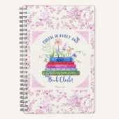 Romance Stack of Books Club Waterverf Roze Bloemen Notitieboek (Voorkant)