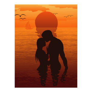 Romance van de bloederliefde Silhouette-paar in he Foto Afdruk