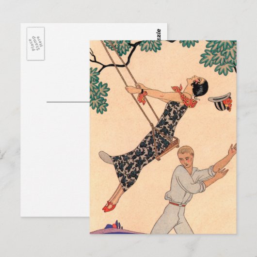  Romance van de Liefde, Escarpolette Swing Barbier Briefkaart (Voorkant / Achterkant)