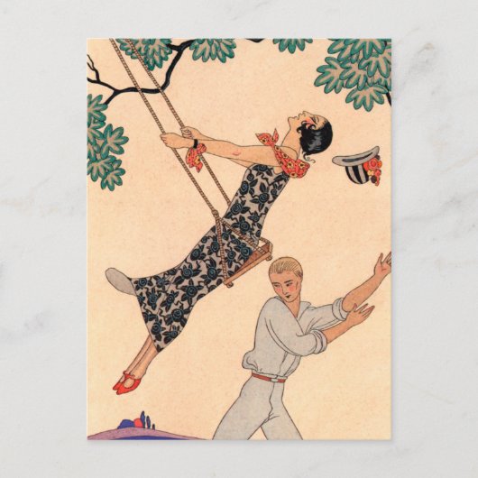  Romance van de Liefde, Escarpolette Swing Barbier Briefkaart (Voorkant)