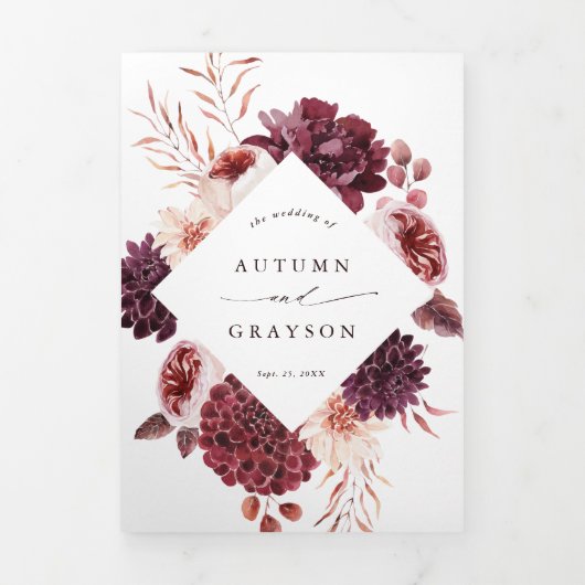 Romance Waterverf Floral Wedding Drieluik Uitnodiging (Cover)