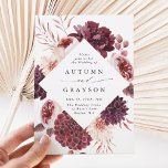 Romance Waterverf Floral Wedding Kaart<br><div class="desc">Deze trouwuitnodiging bevat een waterverf bloem van dahlias,  tuinlijke rozen,  en pony's in woedend rood,  maron,  wazig roze over de valbladeren met een ruitvormig lijst. Voor meer geavanceerde aanpassing van dit ontwerp,  te klikken gelieve de BUTTON van het TOOL VAN HET ONTWERP BLAUW. Overeenkomende objecten zijn ook beschikbaar.</div>