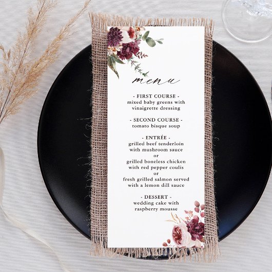 Romance Waterverf Floral Wedding Menu