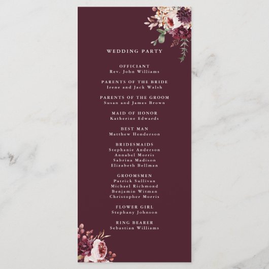 Romance Waterverf Floral Wedding Programmakaart (Achterkant)